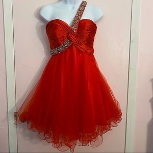 WORN ONCE Red Satin/Tulle One Shoulder Mini Dress